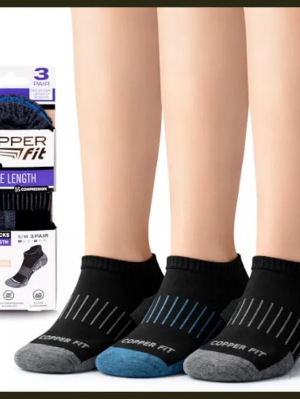 Copper-Infused Ankle Sport Socks 3 Pairs Cushioned Breathable Athletic
